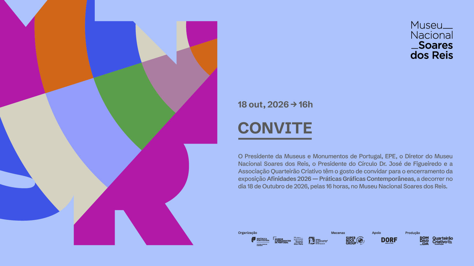 Convite para o encerramento de Afinidades 2026, a 18 de outubro, às 16h00, no Museu Nacional Soares dos Reis